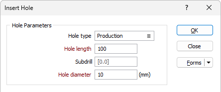 The Add Hole form
