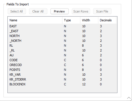 The Fileds to Import section of the Import Text File dialog