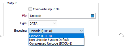 The Encoding drop down menu