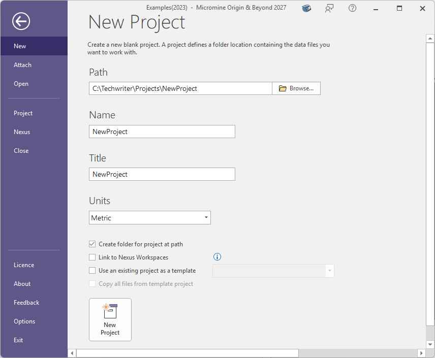The New Project Form