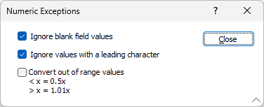 The Numeric Exceptions dialog