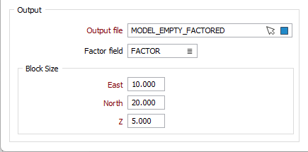 The Output options on the Regularise Block Model form