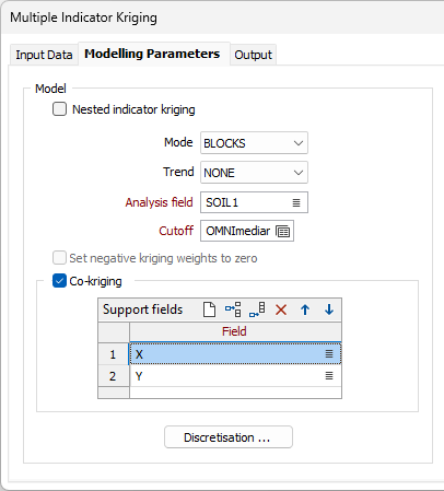 The Modelling Parameters tab of the Multiple Indicator Kriging form