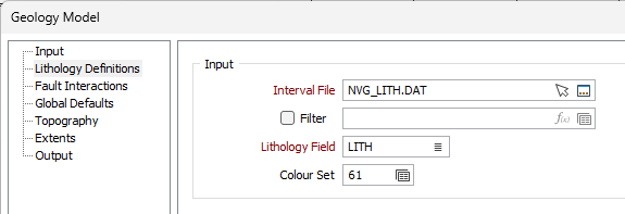 The Lithology Input options on the Geology Model form