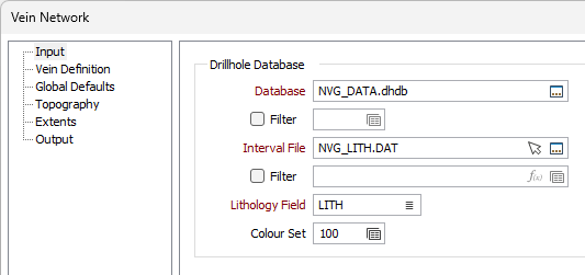 Vein Network Input The Input options for the Vein Network form