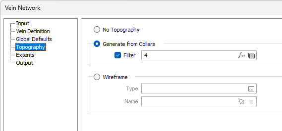 Generate from Collars The Generate from Collars Topography options