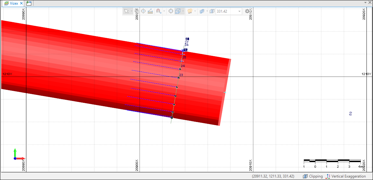 An example of a development drilling display in Vizex