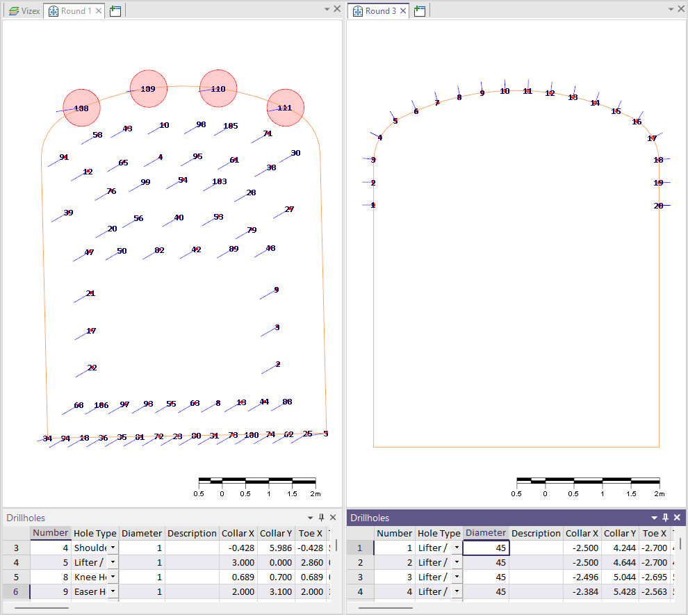 Two Edit Round Windows side by side for comparison