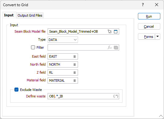 The Input options on the Convert to Grid form
