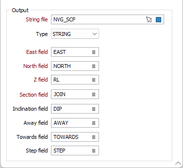 The Output options on the Strings from Section Control File form