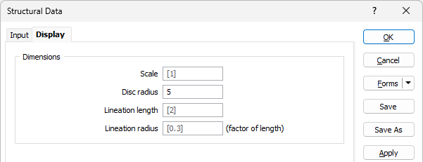 The Display tab on the Structural Data form
