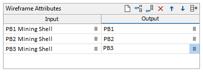 The Wireframe Attributes grid on the Output tab of the Create Mining Blocks form
