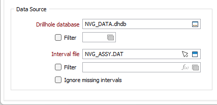 The Data Source options on the Input tab of the Estimate Wireframe Grade Tonnage form
