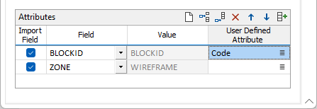 The Attributes grid in the Import Wireframes form