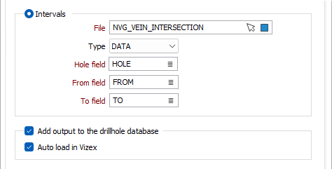 The Intervals options on the Output tab of the Wireframe Pierce Points form
